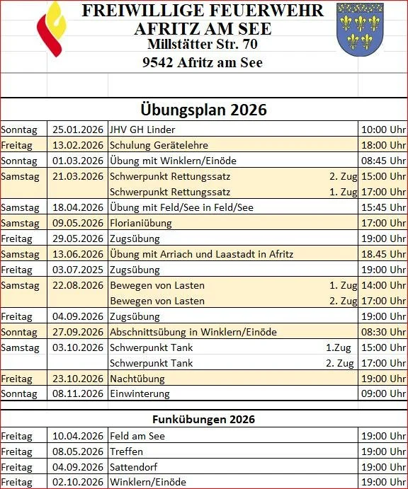 Übungsplan 2026
